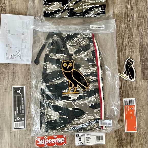 Octobers very own (RARE) tiger camo button up shirt and shorts